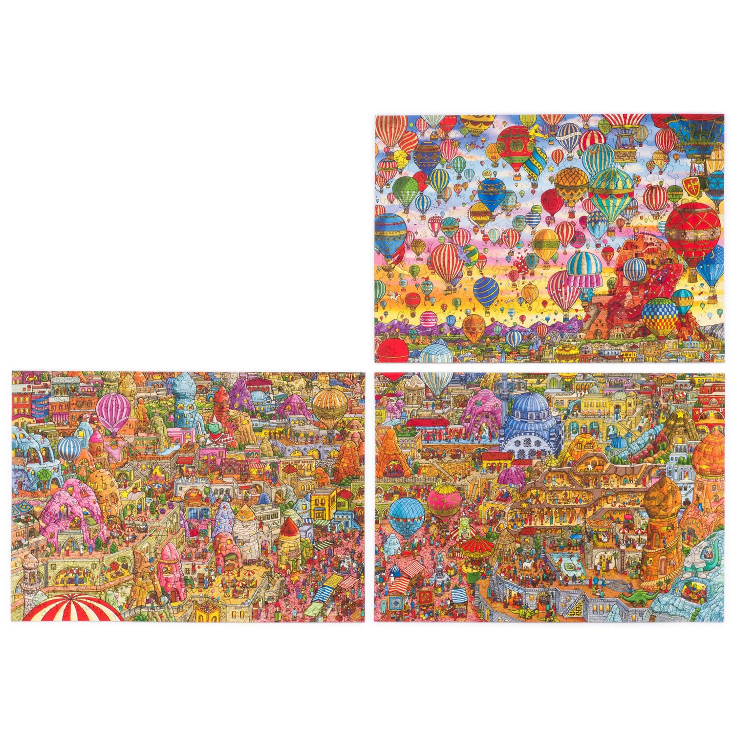 UNIDRAGON Houten Puzzel Quezzle - Amazing Cappadocia Deel 2-4, 750 st inclusief 3 x 3D figuur - 3 st 36x25 cm