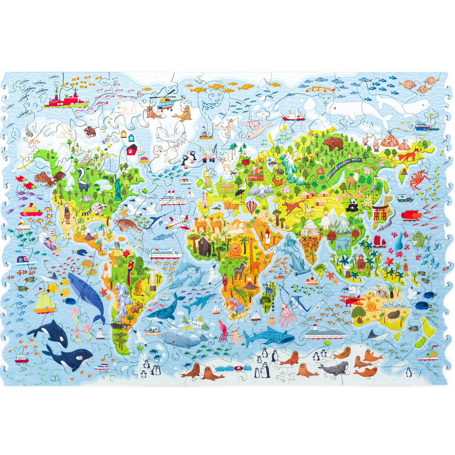 UNIDRAGON Houten Kinderpuzzel - Wereldkaart - 100 stukjes - 43x30 cm