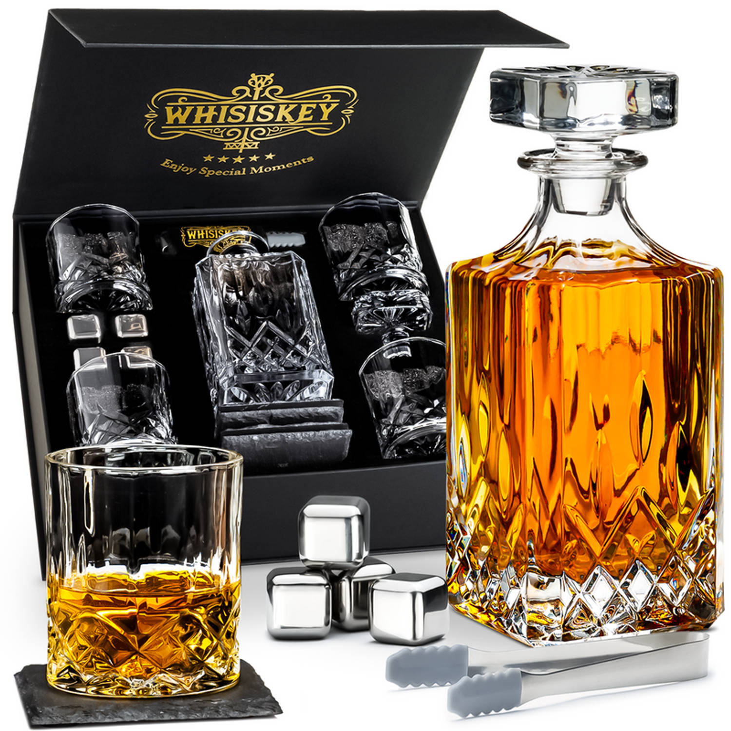 Whisiskey Whiskey Karaf - Klassiek Whiskey Glazen - Luxe Whiskey Karaf Set - 0,8 L – Decanteer Set - Whisky Set - |