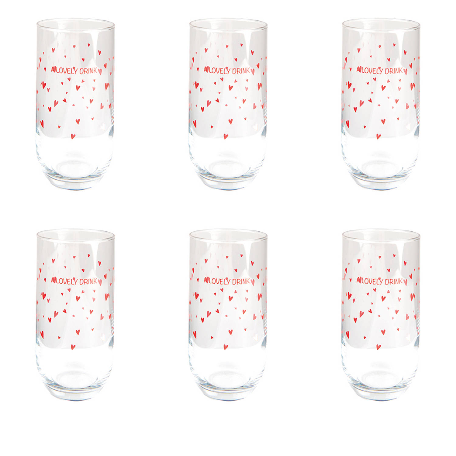 HAES DECO - Set van 6 Waterglazen - formaat Ø 6x14 cm / 280 ml - Kleur Transparant - Bedrukt Glas - Collectie: Frosty and Sweet - Waterglas, Drinkglas