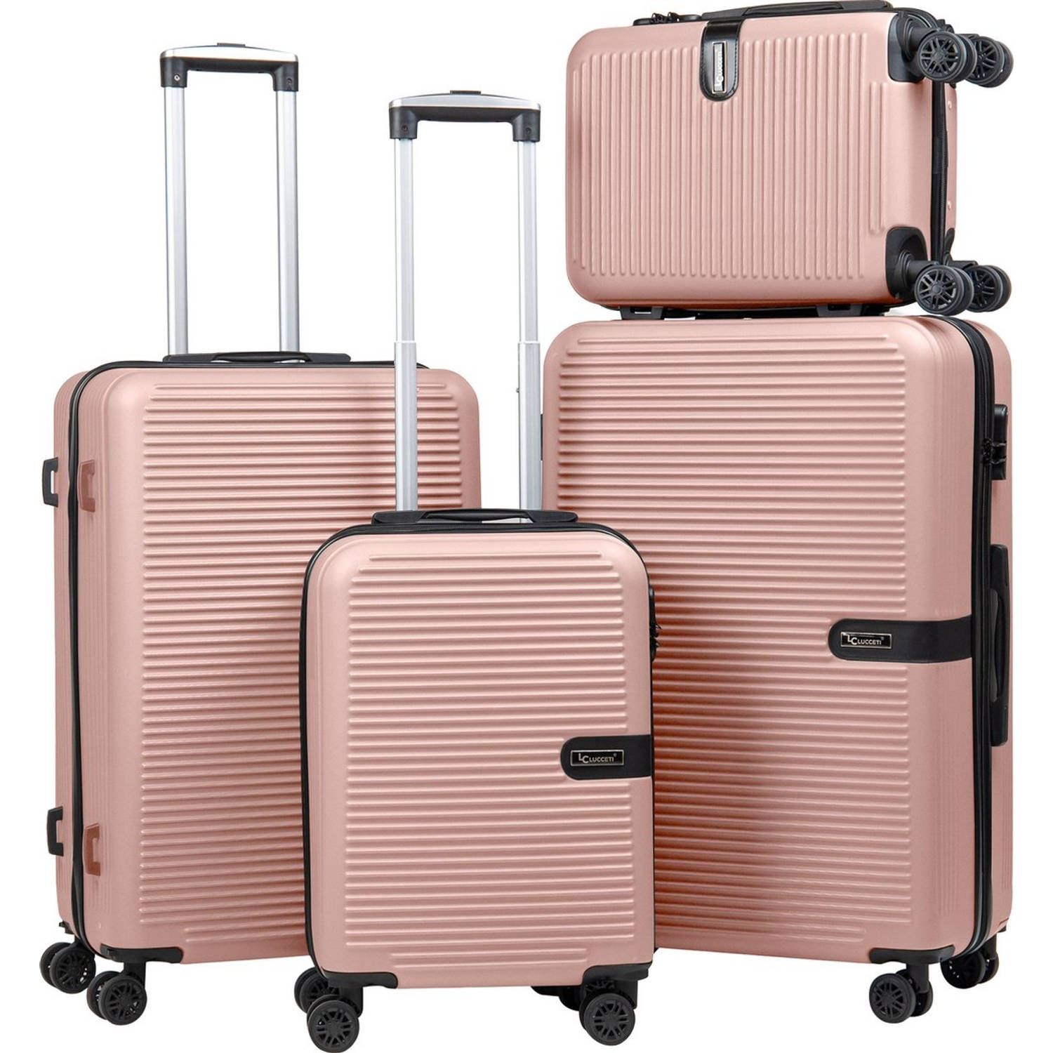 Kofferset 4-delig - Handbagage - Met wielen - Koffers - Trolley - Milaan - Rose Gold