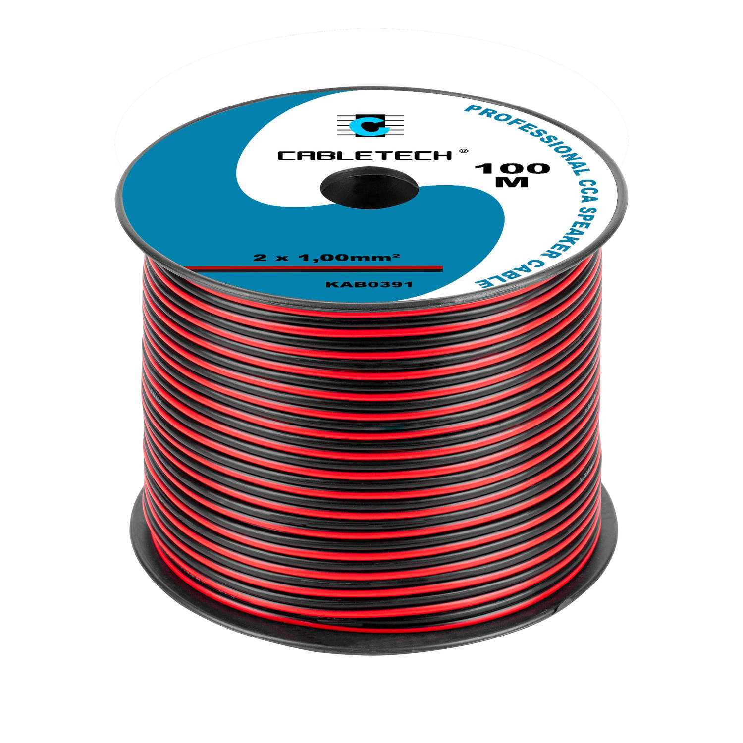 Cabletech Speaker kabel luidsprekersnoer CCA rood-zwart 2x 1mm Haspel 100m
