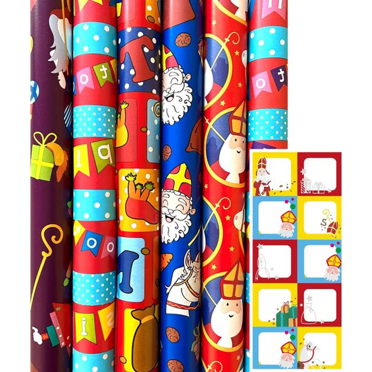 Sinterklaas Sint Inpakpapier Cadeaupapier - 70 cm x 3 meter - 12 rollen - Incl. 20 naamsticker