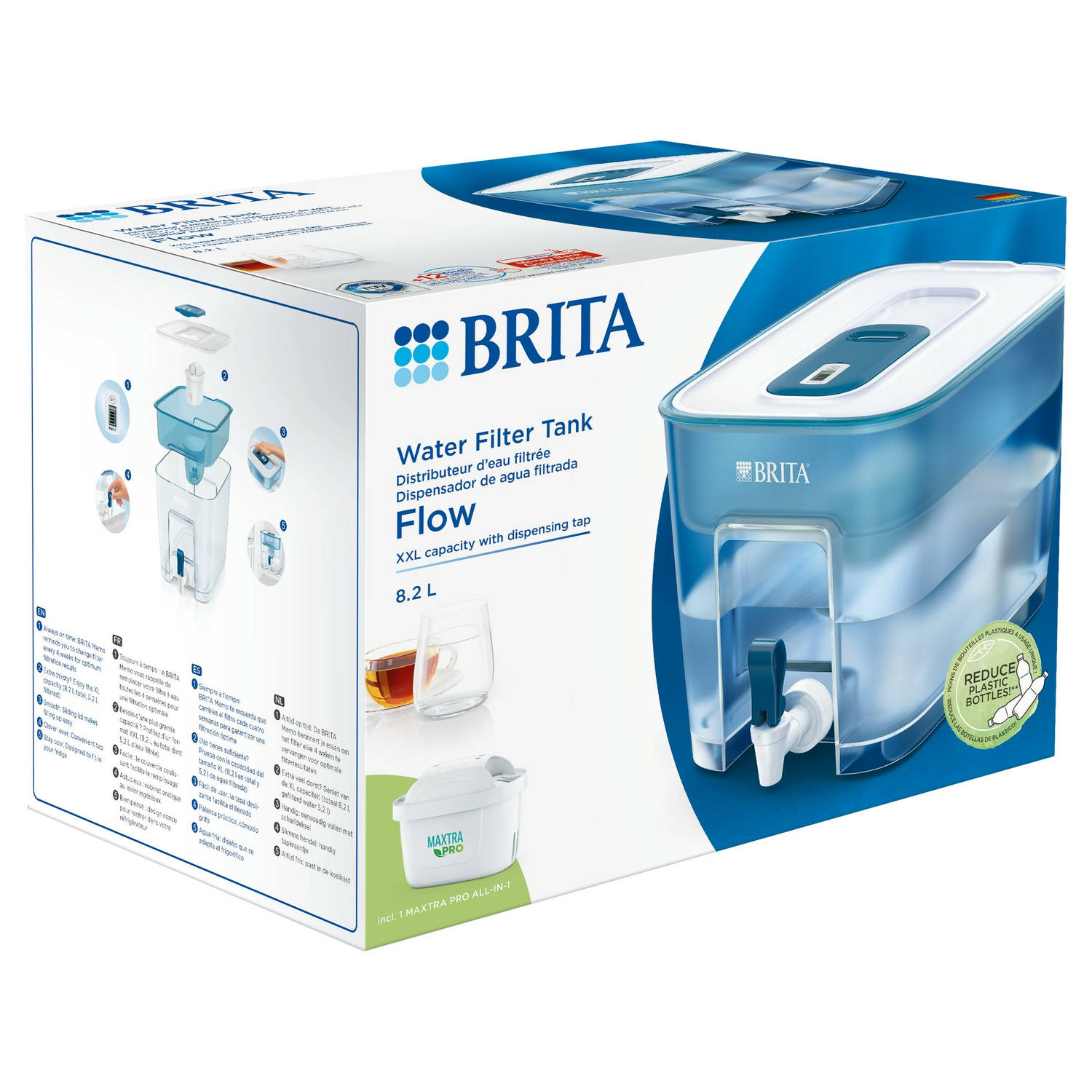 BRITA - Waterfilterkan - Flow Cool - inclusief 1 MAXTRA PRO ALL-IN-1 Waterfilterpatroon - Blauw - 8,2L - Moederdag Cadeautje