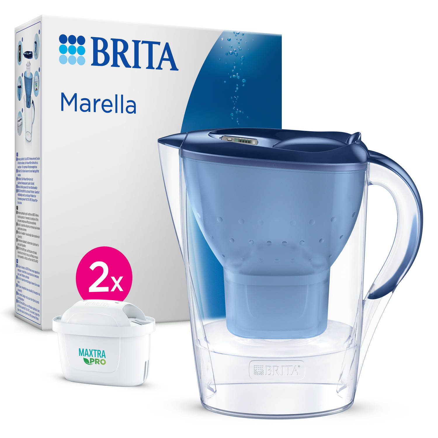 BRITA - Waterfilterkan - Marella Cool - Blauw - 2,4L + 2 MAXTRA Pro All-in-One Waterfilterpatronen - Voordeelverpakking
