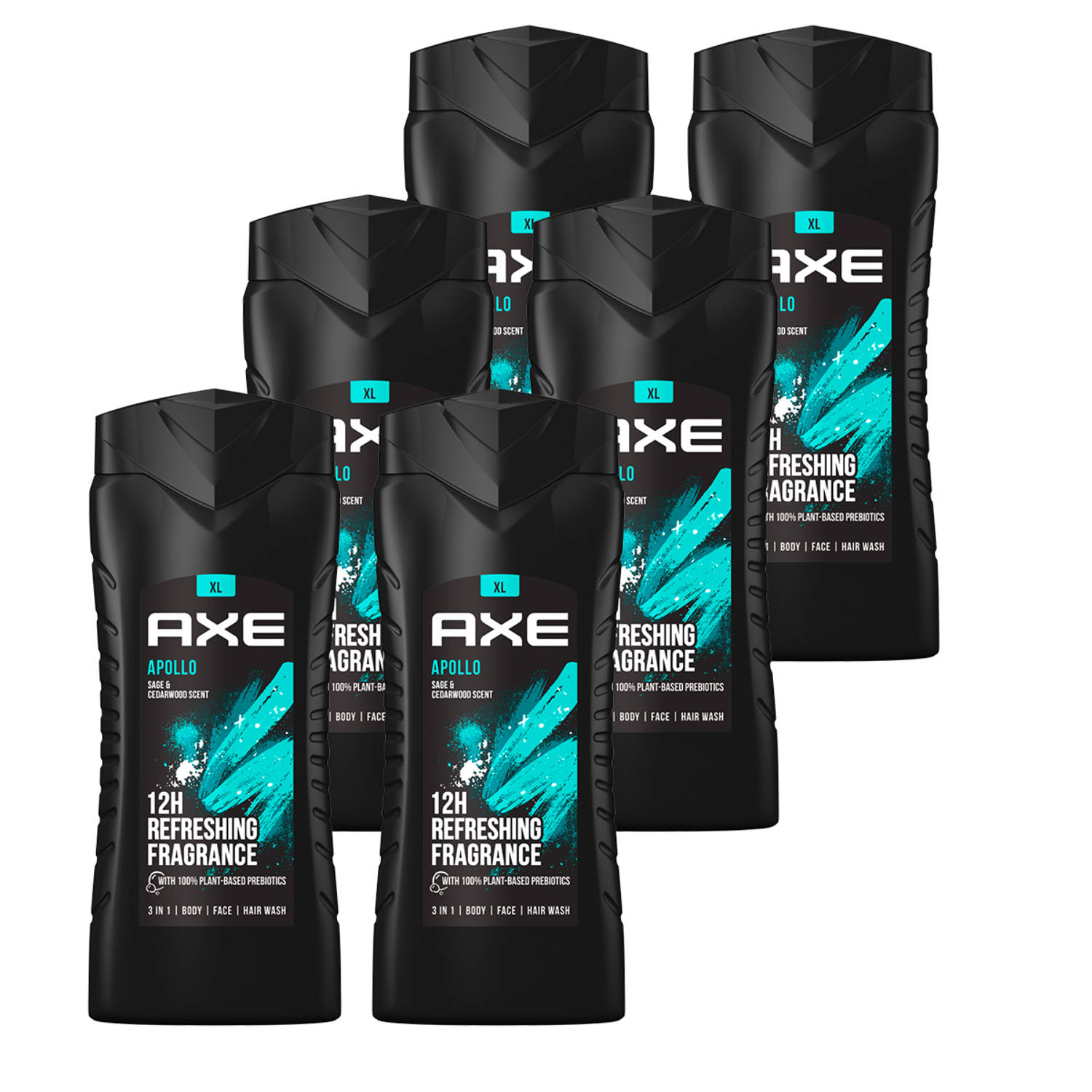 Axe 3-in-1 Douchegel, Facewash & Shampoo - Apollo - 6 x 400 ml - Voordeelverpakking