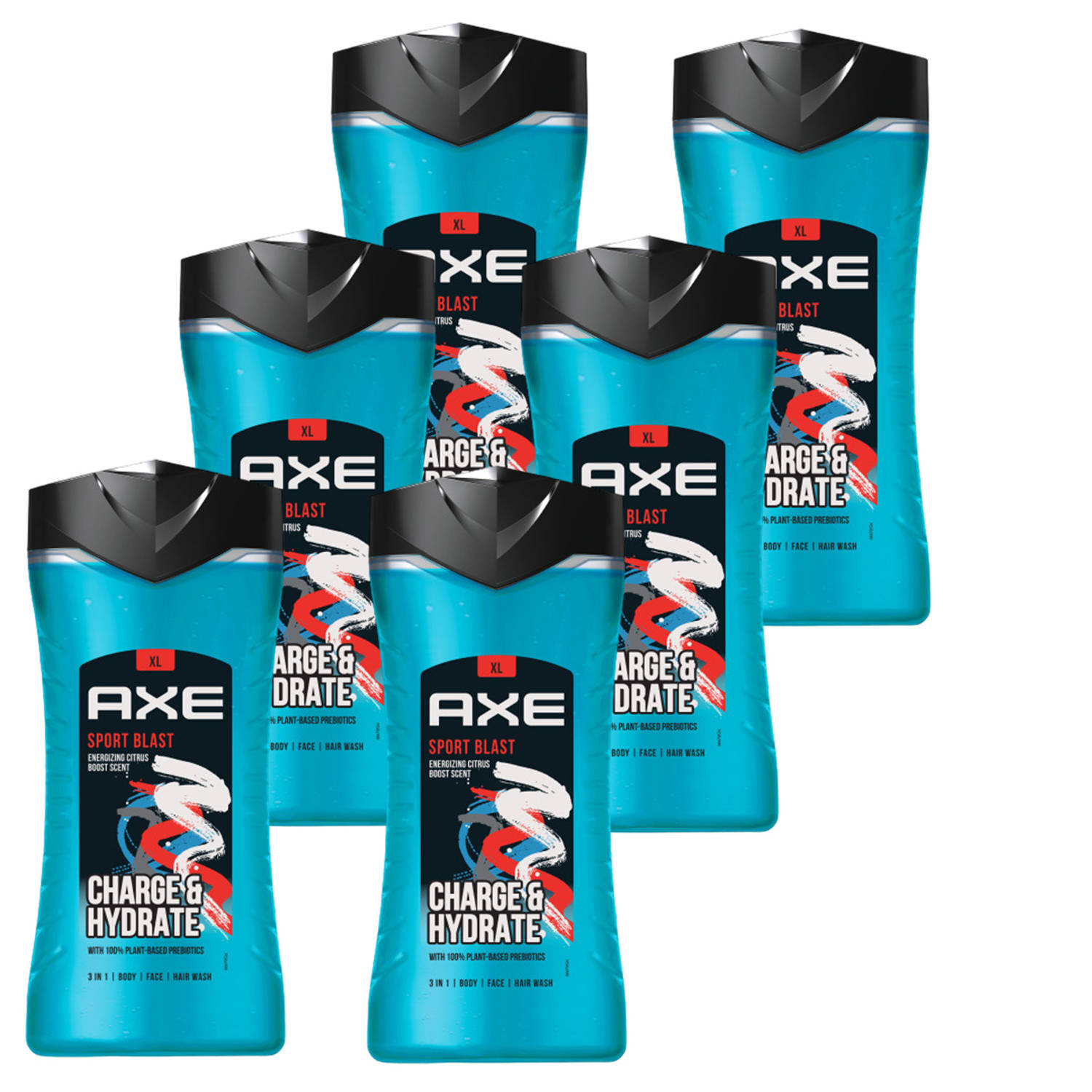 Axe 3-in-1 Douchegel, Facewash & Shampoo - Sport Blast - 6 x 400 ml - Voordeelverpakking