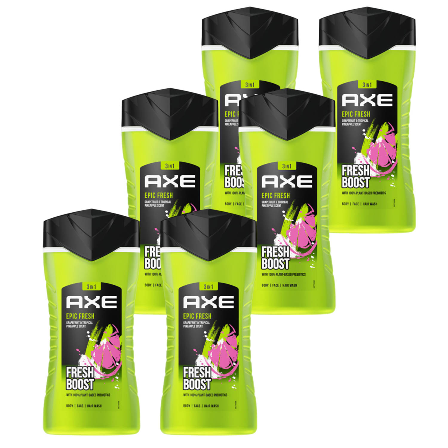 Axe 3-in-1 Douchegel, Facewash & Shampoo - Epic Fresh - 6 x 250 ml - Voordeelverpakking