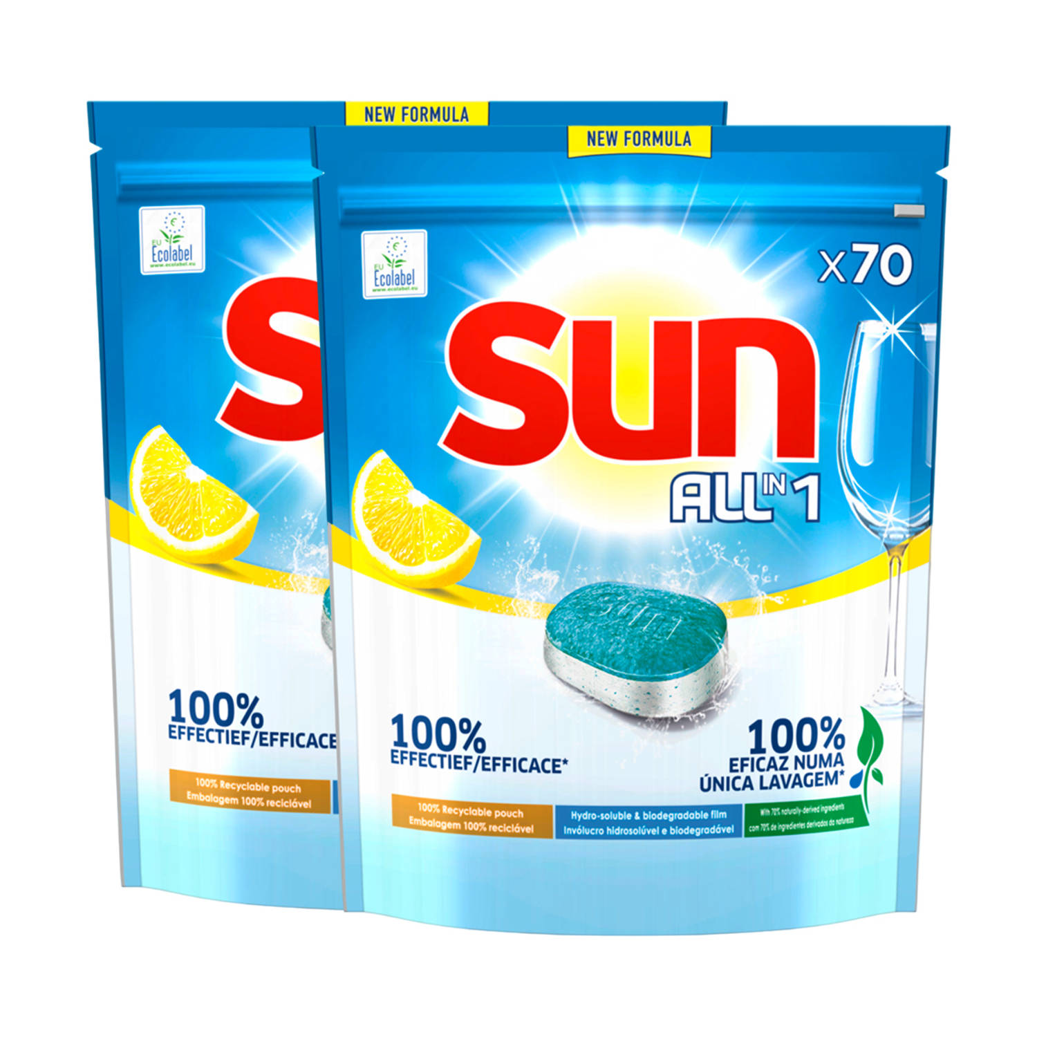Sun All-in One - Vaatwastabletten - Citroen - 140 capsules - Voordeelverpakking - Halfjaarbox