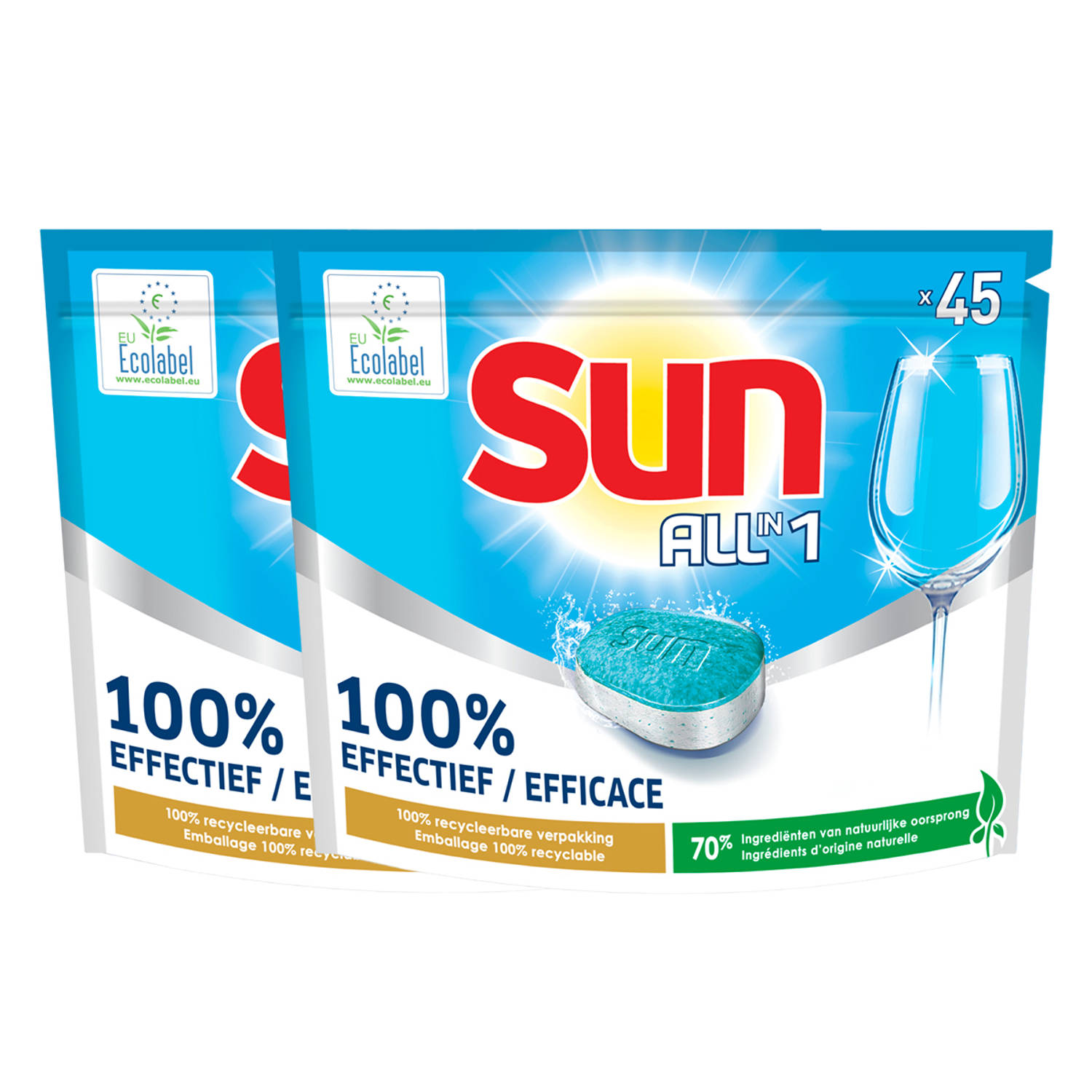 Sun All-in One - Vaatwastabletten - Regular - 90 capsules - Voordeelverpakking