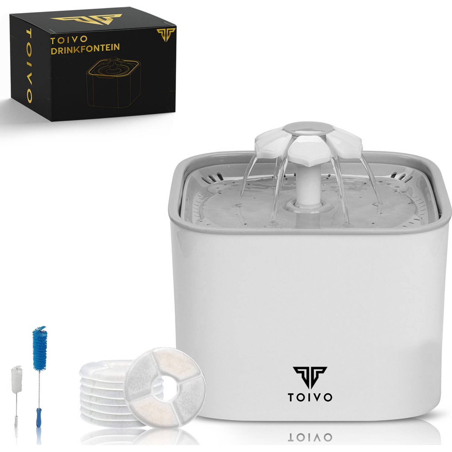 Toivo Drinkfontein Wit-Grijs 2,5 Liter- Fluisterstil Incl. 4 filters en cleaning tool Waterfontein K
