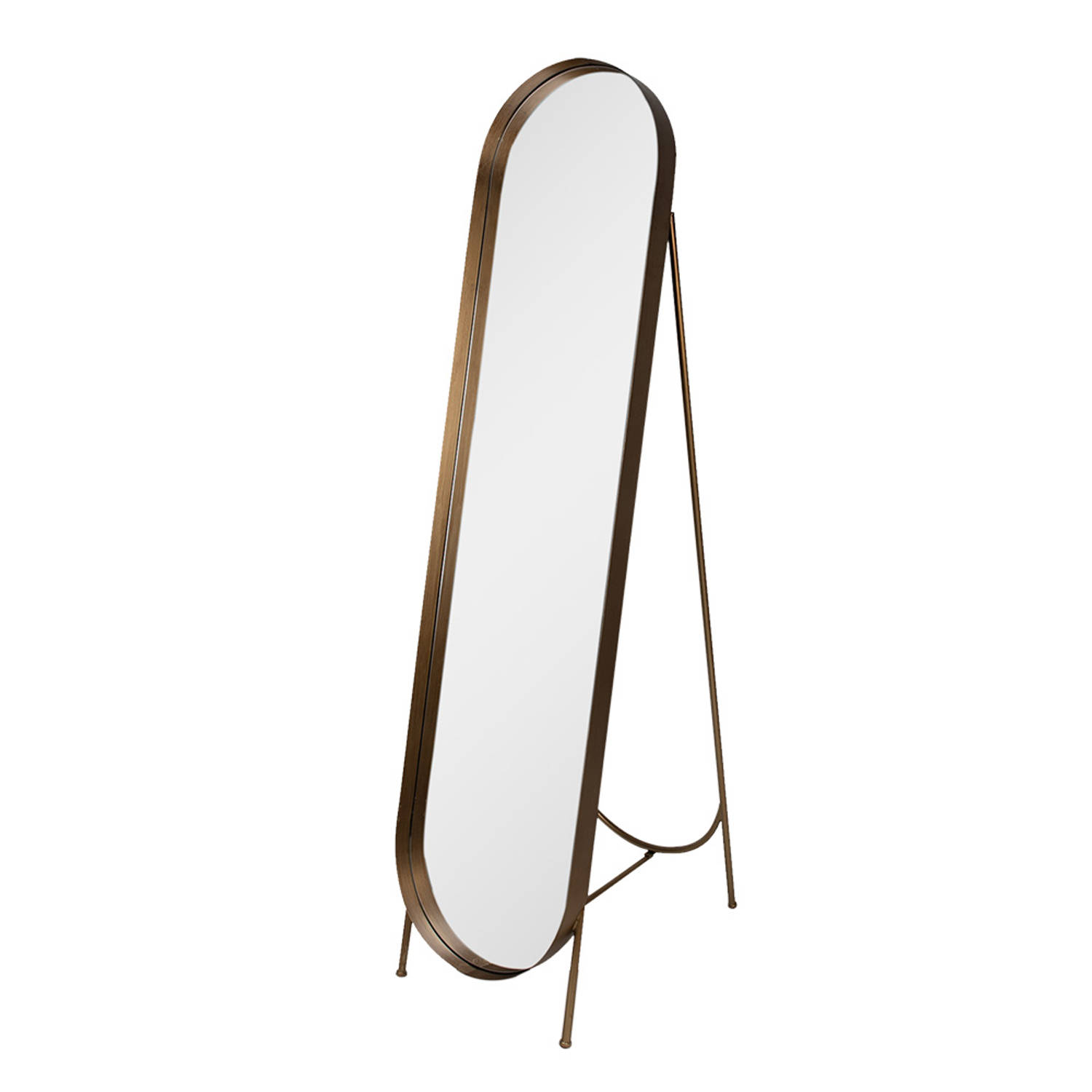 Clayre & Eef Spiegel 41x179 cm Goudkleurig Bruin Ijzer Hout Ovaal Staande spiegel Goudkleurig Staande spiegel