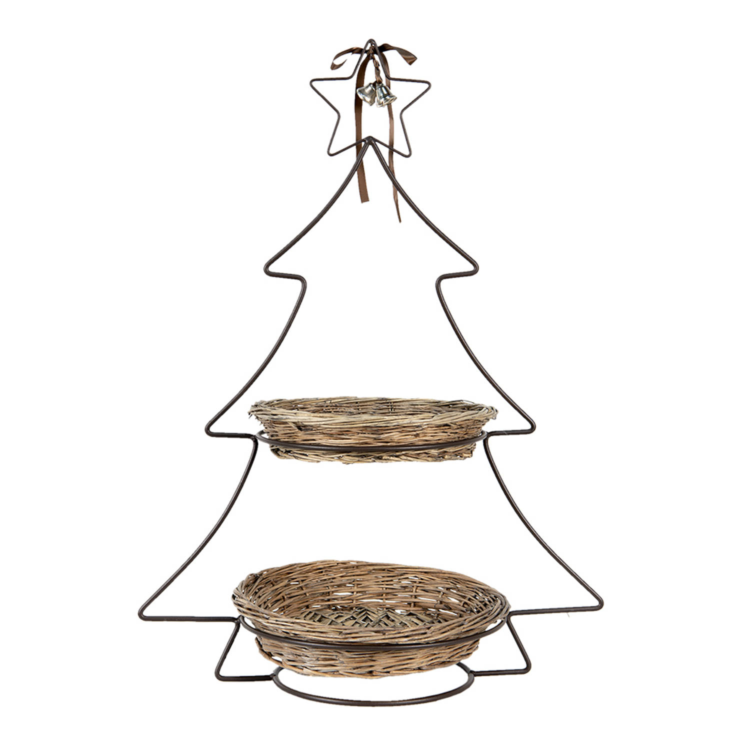 HAES DECO - Etagère 2 laags - formaat 45x28x63 cm - kleur Bruin - van Metaal - vorm Kerstboom - Taartplateau, Serveerschaal, Fruitschaal