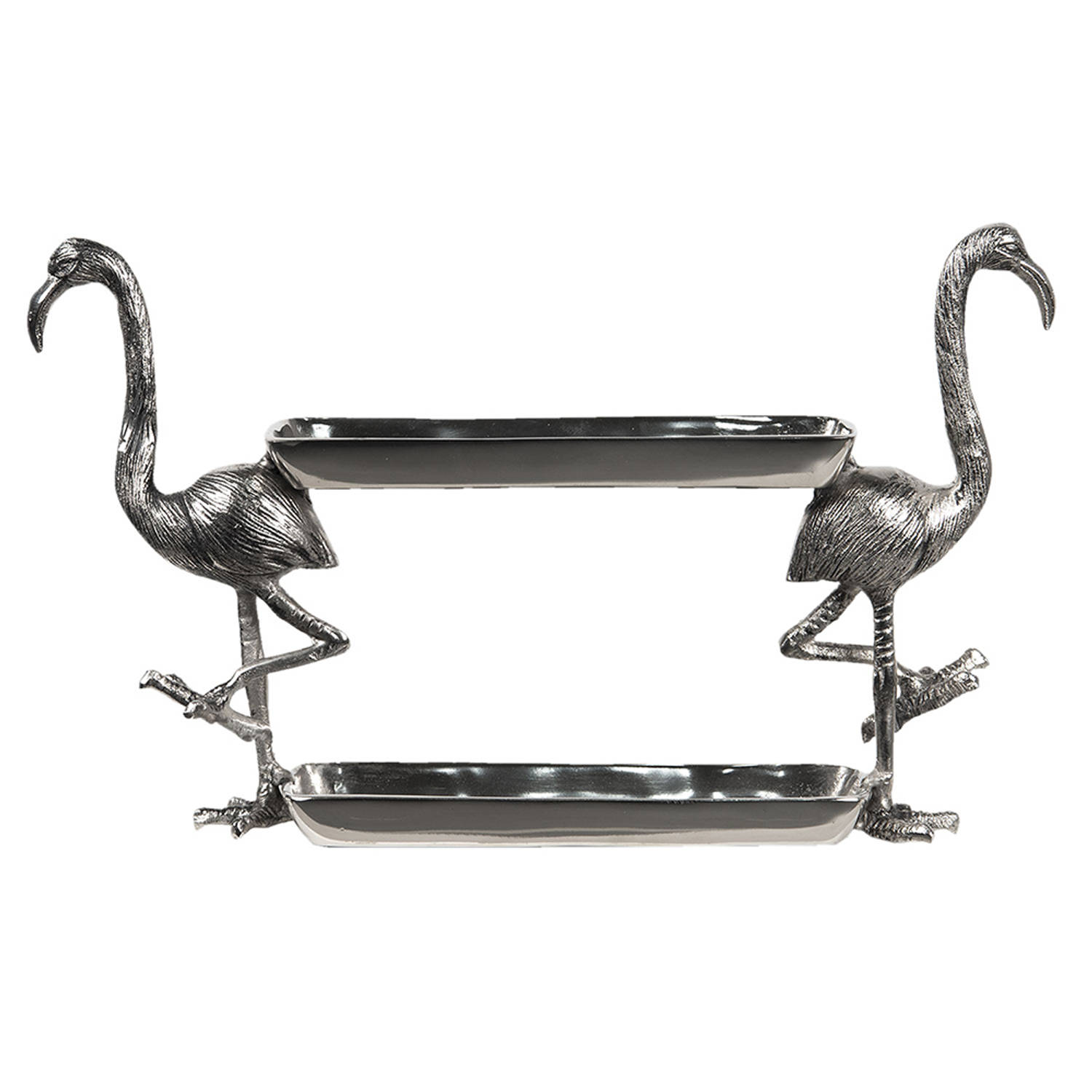 HAES DECO - Etagère 2 laags - formaat 46x16x28 cm - kleur Zilverkleurig - van Aluminium - Flamingo - Taartplateau, Serveerschaal, Fruitschaal