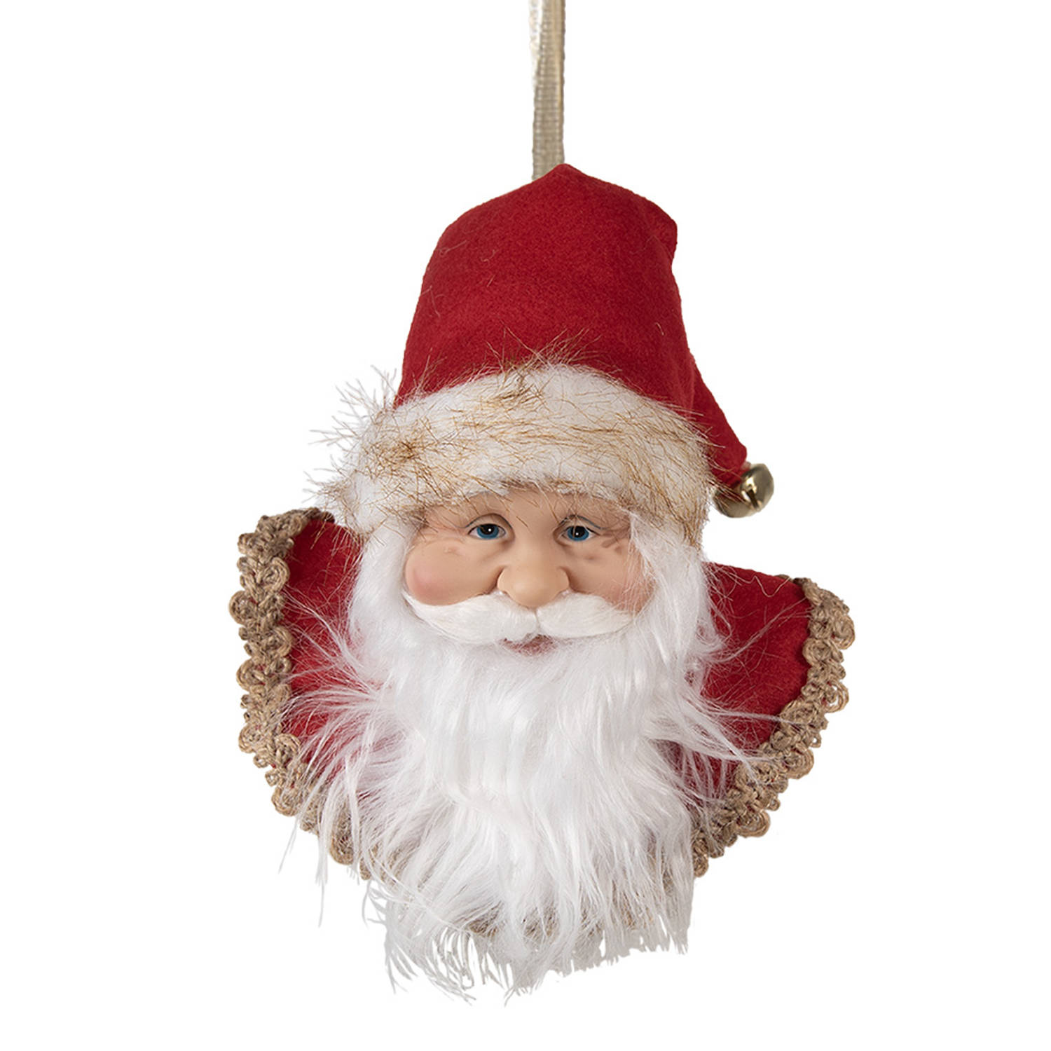 HAES DECO - Kersthanger Kerstman - Formaat 10x9x28 cm - Kleur Rood - Materiaal Textiel op kunststof - Kerstversiering, Kerstdecoratie, Decoratie Hanger, Kerstboomversiering