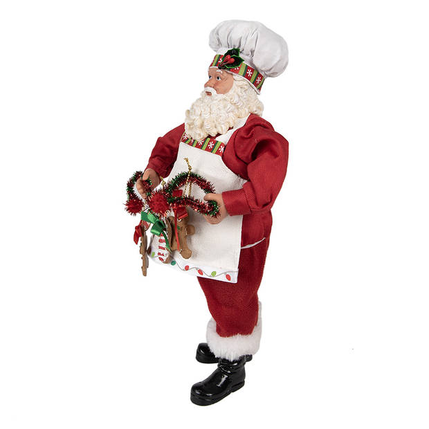 Clayre & Eef Beeld Kerstman 28 cm Rood Textiel op kunststof Decoratie figuur Rood Decoratie figuur