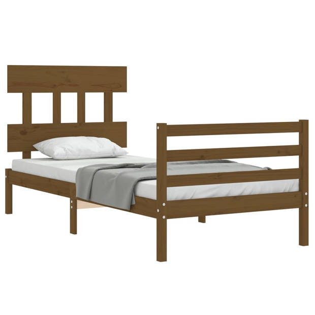 vidaXL Bedframe met hoofdbord massief hout honingbruin 90x200 cm