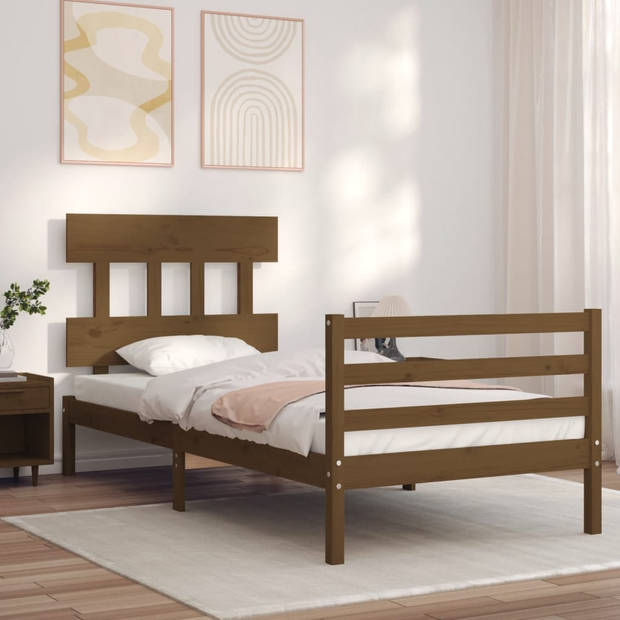 vidaXL Bedframe met hoofdbord massief hout honingbruin 90x200 cm