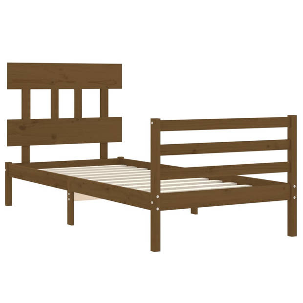 vidaXL Bedframe met hoofdbord massief hout honingbruin 90x200 cm