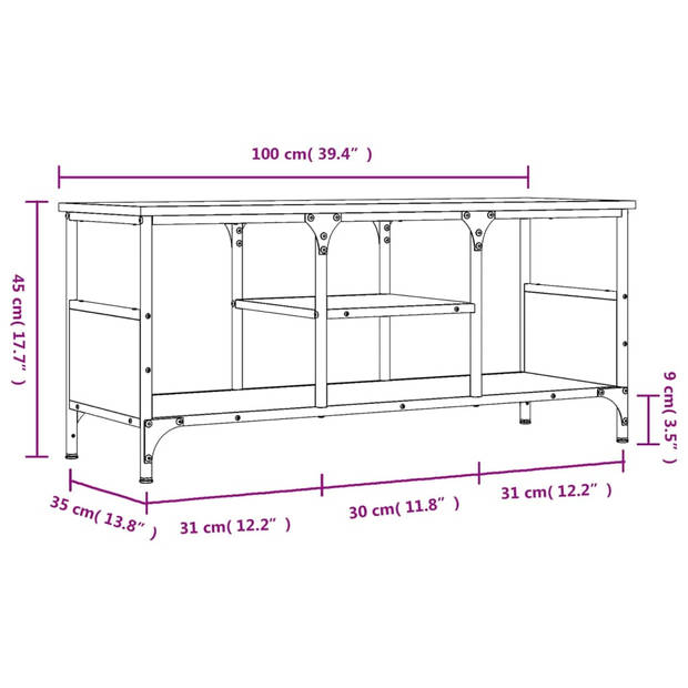 The Living Store TV-meubel Industrial - Bruineiken - 100 x 35 x 45 cm - Stevig en ruim