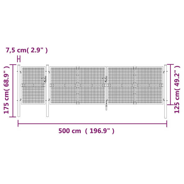 vidaXL Tuinpoort 500x175 cm gaas en gegalvaniseerd staal zilverkleurig