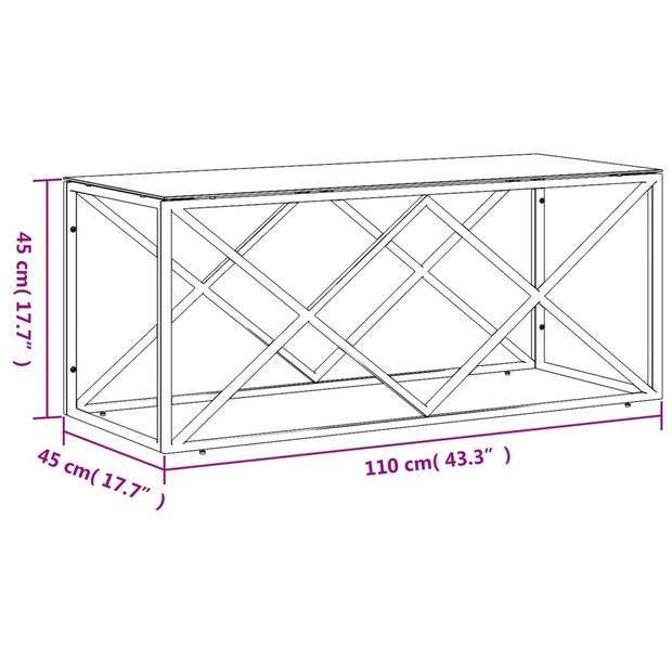 vidaXL Salontafel 110x45x45 cm roestvrij staal en glas