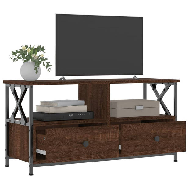 The Living Store Industriële TV-kast - 90 x 33 x 45 cm - Bruineiken hout en ijzer