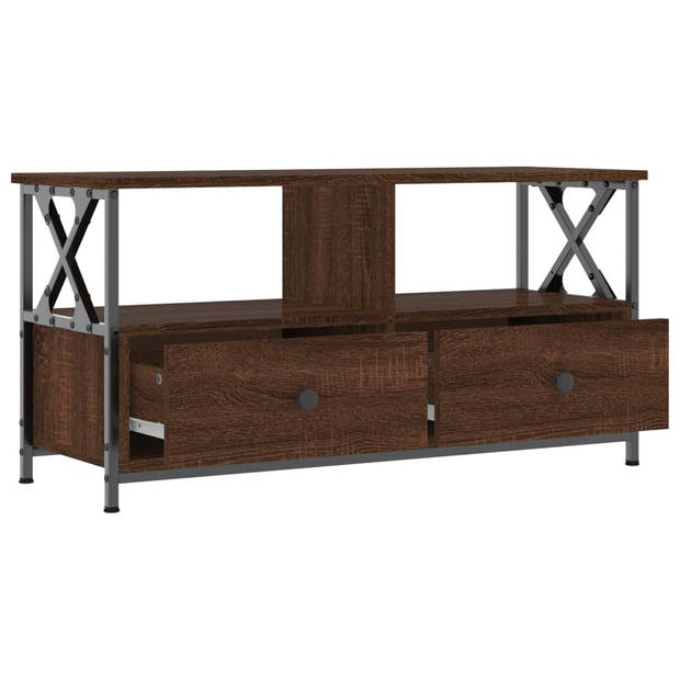 The Living Store Industriële TV-kast - 90 x 33 x 45 cm - Bruineiken hout en ijzer