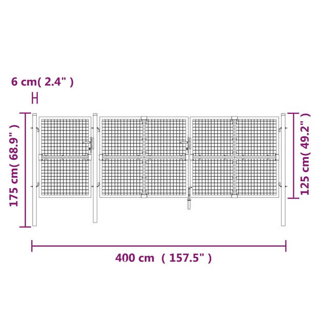 vidaXL Tuinpoort 400x175 cm gaas en gegalvaniseerd staal zilverkleurig