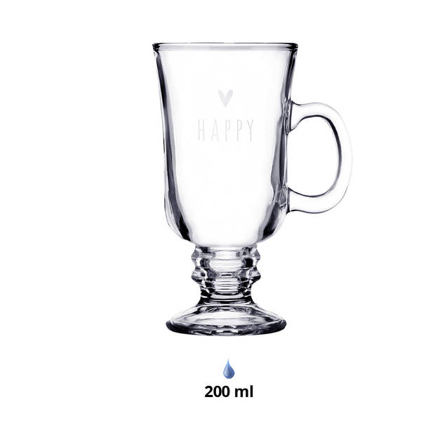 HAES DECO - Set van 4 Theeglazen / Koffieglazen - 10x8x15 cm / 200 ml - Glas - HAPPY