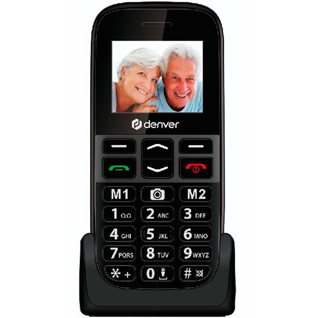 Denver Senioren Mobiele Telefoon - Grote Toetsen - Oplaadstation - Dual SIM - GSM - Simlockvrij - SOS knop - BAS18500MEB