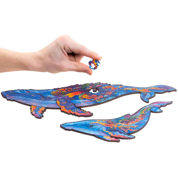 UNIDRAGON Houten Puzzel Dier - Melkachtige Walvissen - 172 stukjes - Medium 33x20 cm