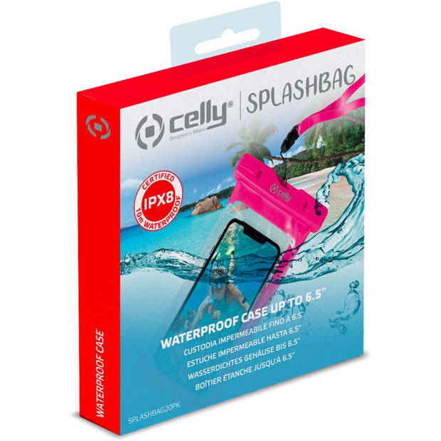 Celly - SplashBag Portemonnee Spatbestendig 6,5 Inch - PVC - Roze