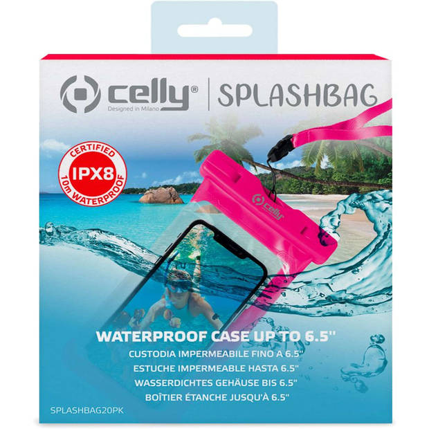 Celly - SplashBag Portemonnee Spatbestendig 6,5 Inch - PVC - Roze