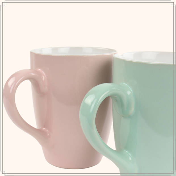 OTIX Koffiekopjes - Koffiemok - Koffietassen - 6 stuks - Diverse kleuren - Pastel - 300 ml - Aardewerk BLOSSOM