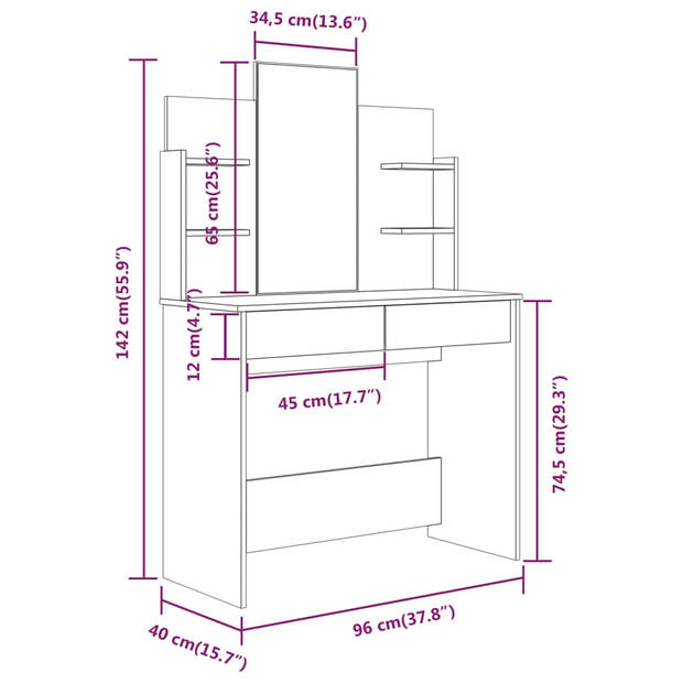 vidaXL Kaptafel met spiegel 96x40x142 cm sonoma eikenkleurig