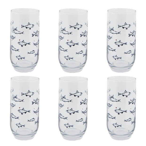 HAES DECO - Waterglas, Drinkglas set van 6 glazen - inhoud glas 380 ml / Ø 7x14 cm