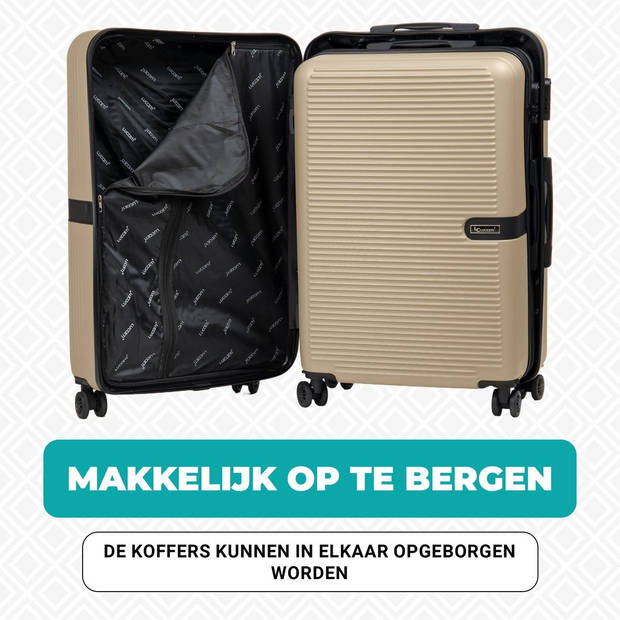 Lucceti - Kofferset 4-delig - Handbagage - Met wielen - Koffers - Trolley - Milaan - Champagne