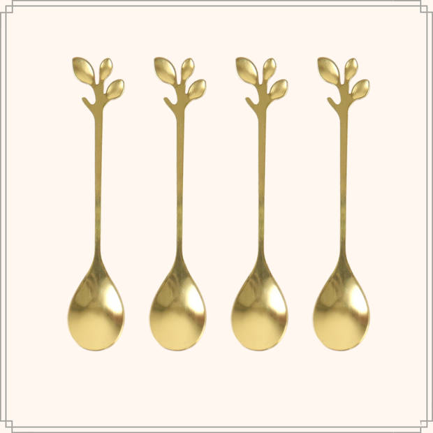 OTIX Theelepeltjes - Goud - Bladeren - Koffielepeltjes - 4 stuks - LEAF