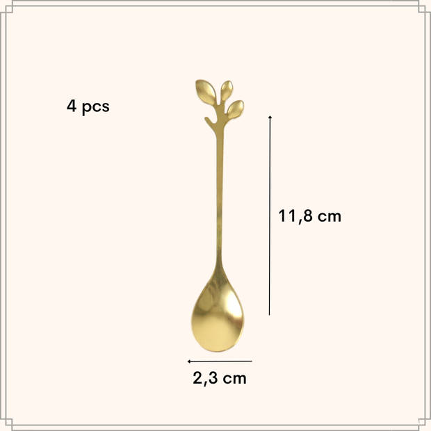 OTIX Theelepeltjes - Goud - Bladeren - Koffielepeltjes - 4 stuks - LEAF