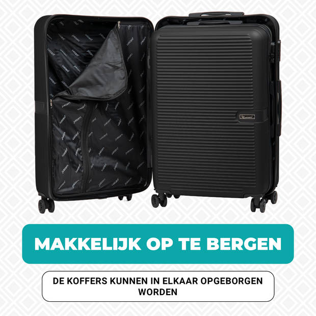Kofferset 4-delig - Handbagage - Met wielen - Koffers - Trolley - Milaan - Zwart