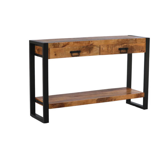 Bijzettafel mangohout Vera 120cm met 2 lades industrieel duurzaam massief hout side table