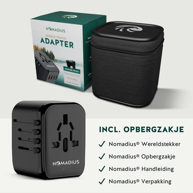 Nomadius® Wereldstekker – Fast Charging - Reisstekker – Universeel - 150+ Landen