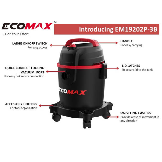 Ecomax Stofzuiger Nat-Droog PP 11 liter
