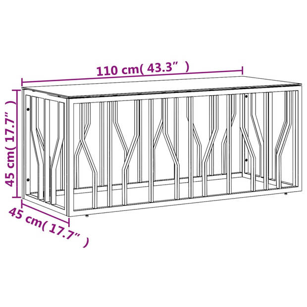 vidaXL Salontafel 110x45x45 cm roestvrij staal en glas