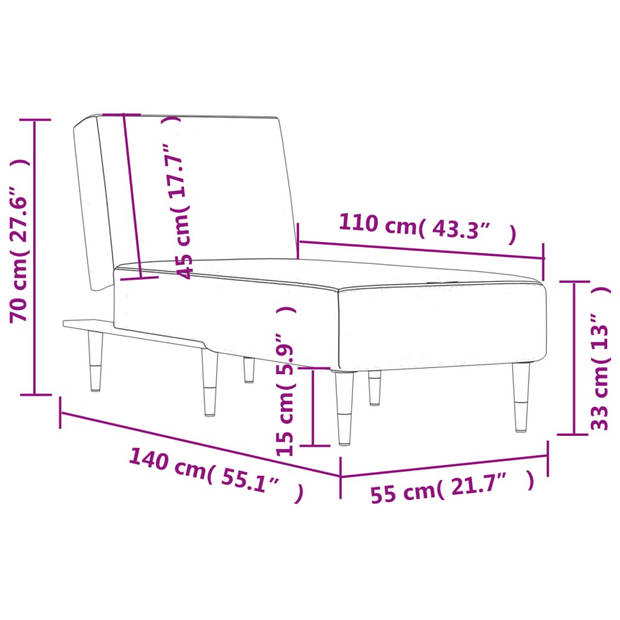 The Living Store Chaise Longue Verstelbaar - Zwart Fluweel - 55x140x70 cm - Multifunctioneel