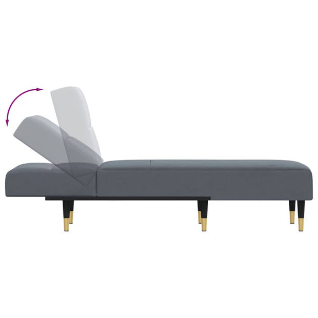 The Living Store Chaise Longue Donkergrijs - Verstelbaar - Fluwelen bekleding - Stevig frame - Elegante uitstraling