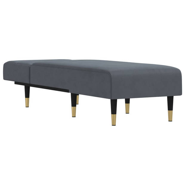 The Living Store Chaise Longue Donkergrijs - Verstelbaar - Fluwelen bekleding - Stevig frame - Elegante uitstraling