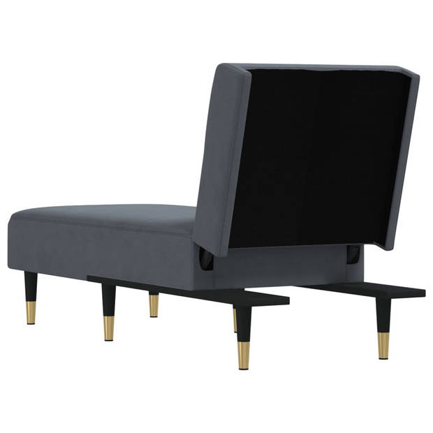 The Living Store Chaise Longue Donkergrijs - Verstelbaar - Fluwelen bekleding - Stevig frame - Elegante uitstraling