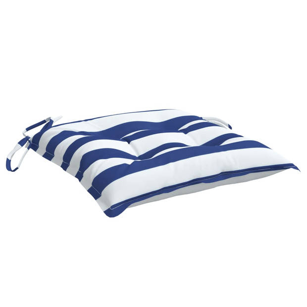 The Living Store Stoelkussens - Polyester - Zachte vulling - Brede toepasbaar - Anti-slip - 40x40x7 cm - Blauw/wit